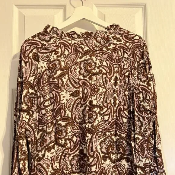 For Love and Lemons Romy Dress Paisley Brown Pink White Ruffle Long Sleeve Mini - Picture 12 of 12